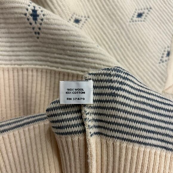 EUC Vintage St. Croix Knits Wool V Neck Sweater Cream Blue Diamond USA Made Sz L - Picture 7 of 16